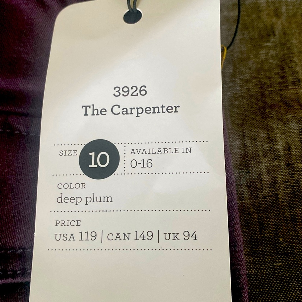 CAbi The Carpenter Cargo Utility Pants Deep Plum Purple Slim Style #3926 Size 8